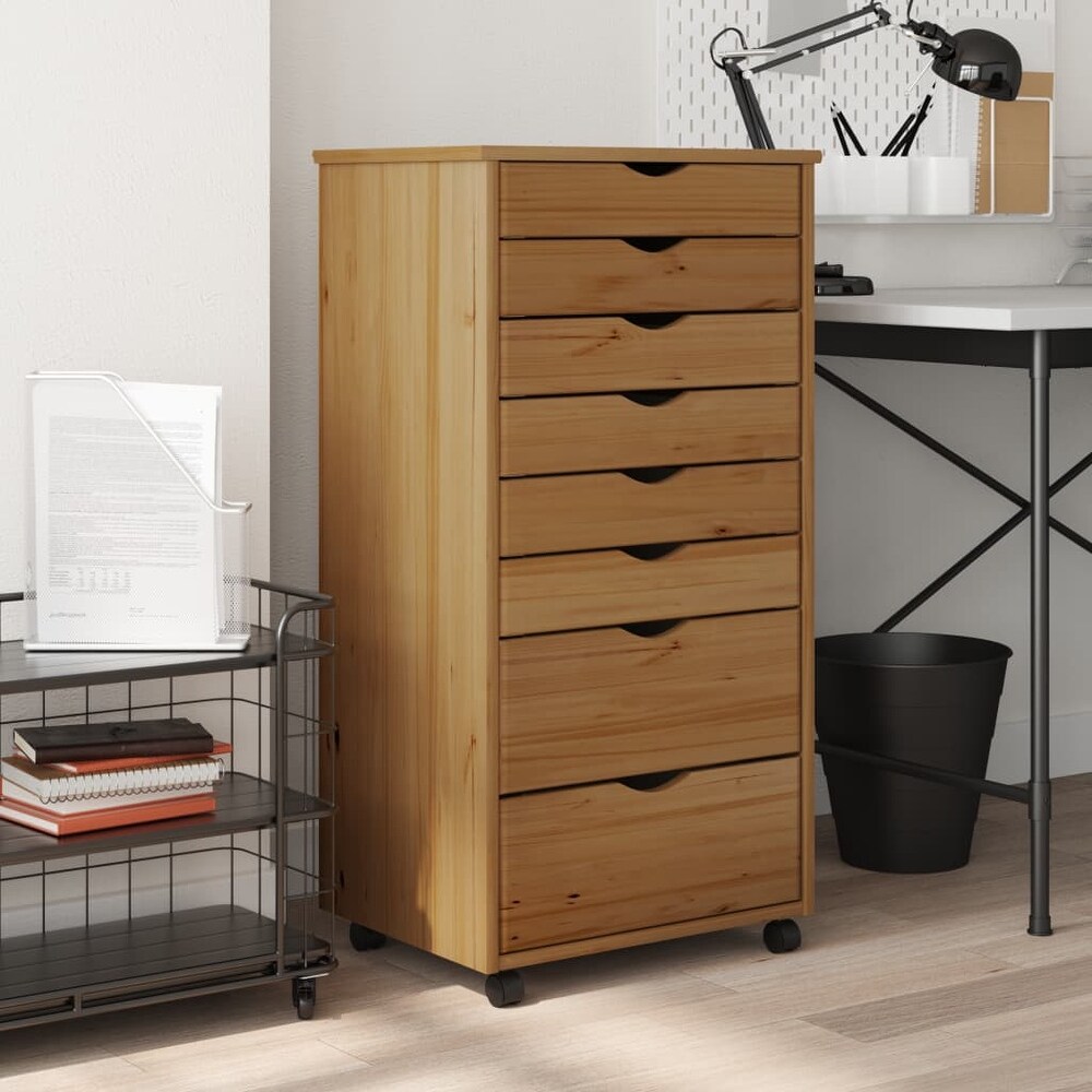 vidaXL Rolling Cabinet with Drawers MOSS different color Solid Wood Pine