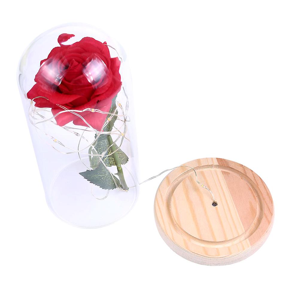 Led Rose Flower String Fairy Light Bottle Night Lamp Romantic Wedding Decor Glass Cover Wood Base For Christmas Birthday Gift No.259731