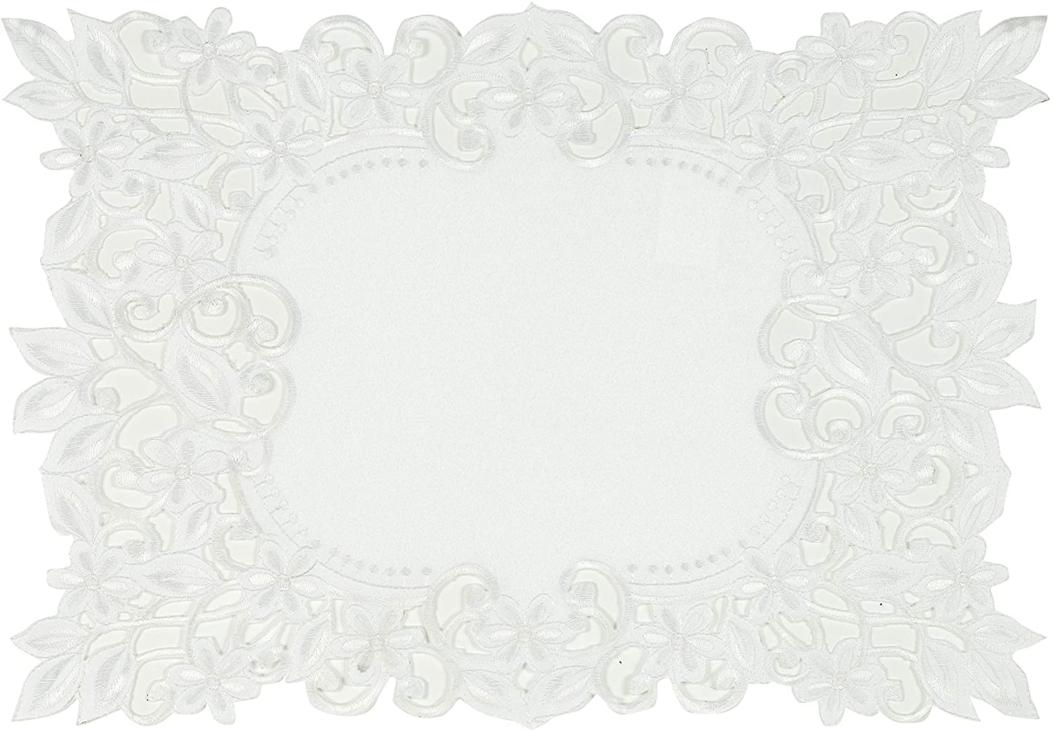 White Placemats Set of 6 - Rectangle Lace Linen Place Mats European Embroidery - Perfect for Kitchen Dining Room Table Home Decor Wedding Receptions - 14 x 20 inches - The Darvin Collection