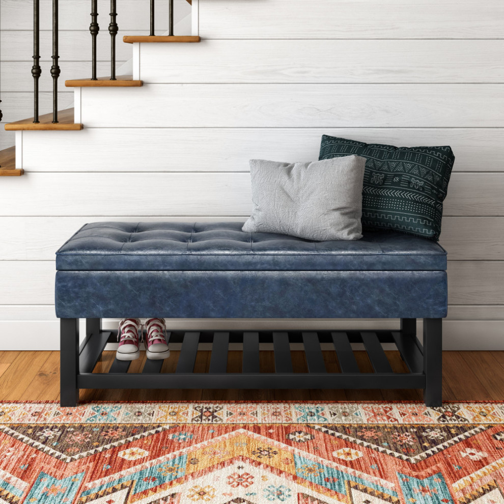 Cosmopolitan Storage Ottoman Bench With Open Bottom   Contemporary   Footstools And Ottomans   by Simpli Home Ltd.  Houzz