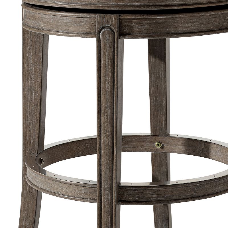 Maven Lane Alexander Backless Bar Stool， Reclaimed Oak Finish W/ Ronan Stone Vegan Leather