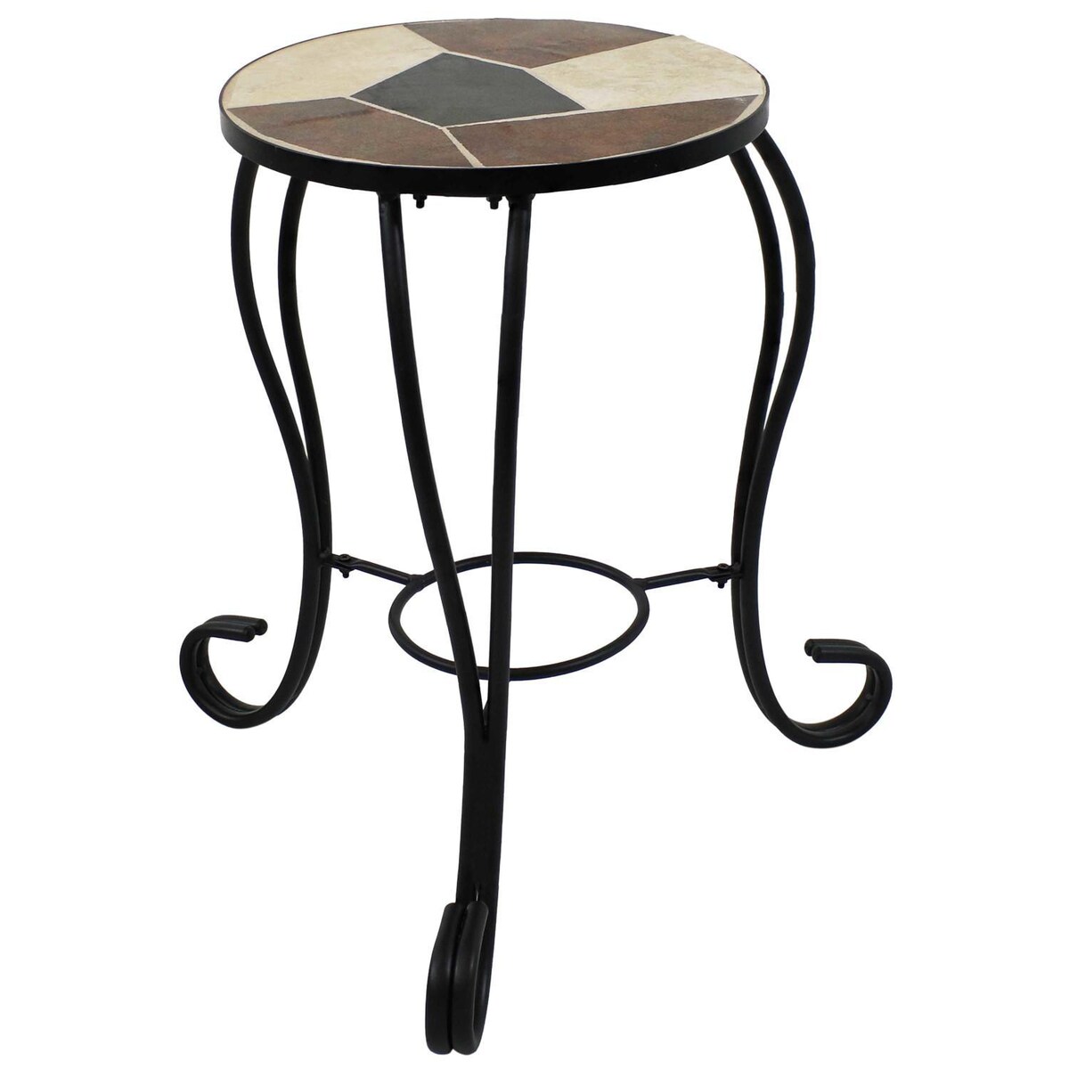 Ultimate Patio 12 3/4-Inch Ceramic Mosaic Tile Side Table W Plant Stand and Steel Frame