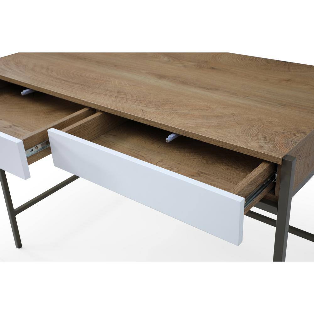 Loft Lyfe Marisa 21.7 in. Wide Rectangular NaturalBronze Wooden 2-Drawers Writing Desk with Steel Legs LDK338-09BZ-HD