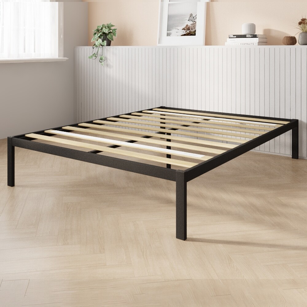 Novilla Metal Platform Bed Frame  Wood Slat Support  Black