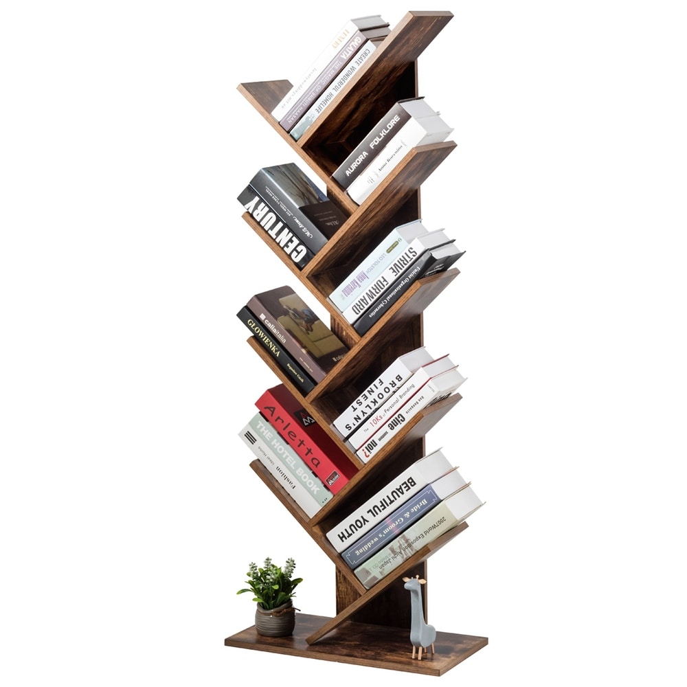 Gymax Tree Bookshelf 8 Tier Bookcase Free Standing Book Rack Display   34'' (L) x 11'' (W) x 37'' (H)