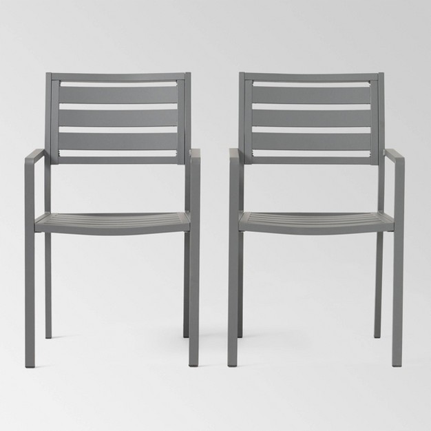 Cape Coral 2pk Aluminum Modern Dining Chairs Gray Christopher Knight Home