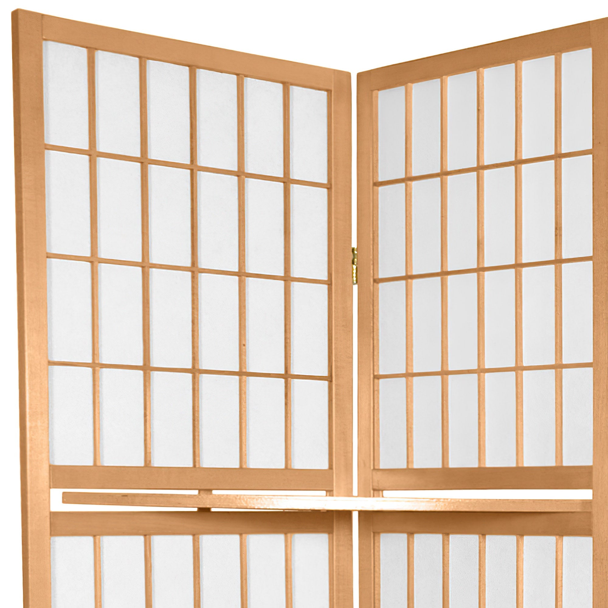 Oriental Furniture 5 1/2 ft. Tall Window Pane w/ Shelf Screen - Natural - 4 Panel