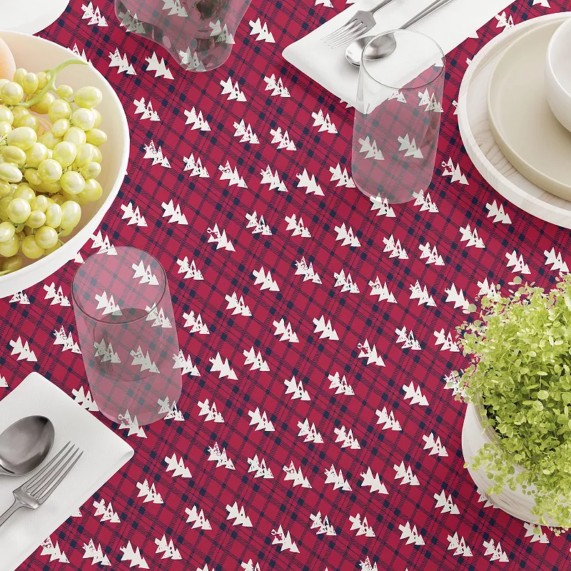 Rectangular Tablecloth， 100% Cotton， 52x84， Holiday Woodland Plaid