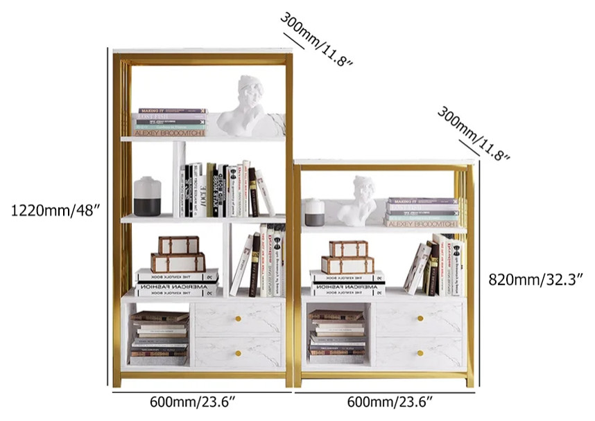 Modern Small Metal Etagere Bookshelf with 2 Drawers in White  ampGold   Contemporary   Bookcases   by Homary International Limited  Houzz