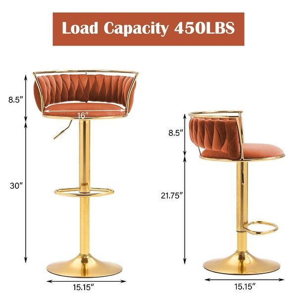 Velvet Swivel Bar Stools with Low Back and Footrest