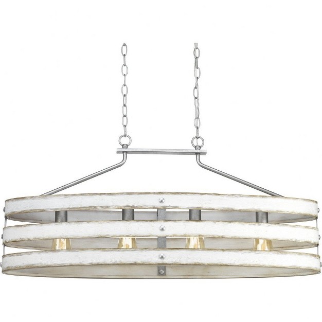 Progress Lighting Gulliver 4 light Linear Chandelier Galvanized Finish Open Design Antique White Accents Steel