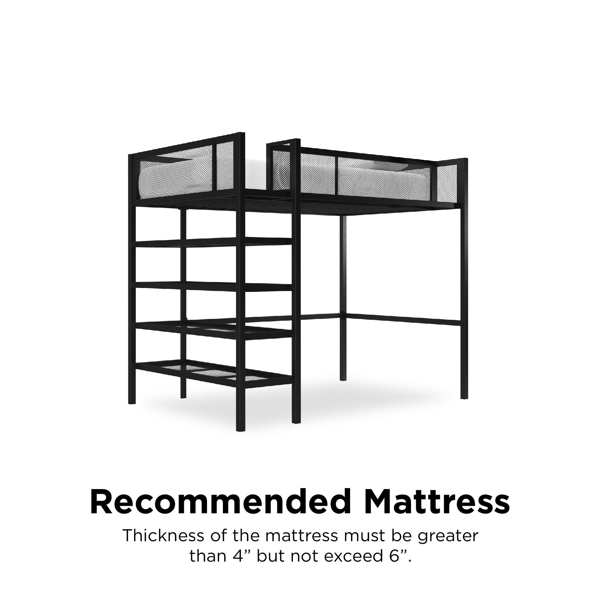 Mainstays Metal Storage Loft Bed with Book Case, Black, Twin