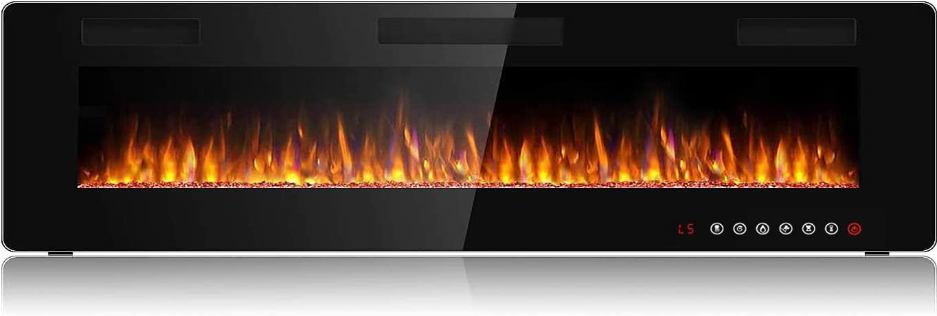 BOSSIN 72 inch Electric Fireplace, Recessed Wall Mounted Electric Fireplace inserts,Ultra Thin Adjustable Flame Colors & Speed Fireplace with Touch Screen and Remote Control