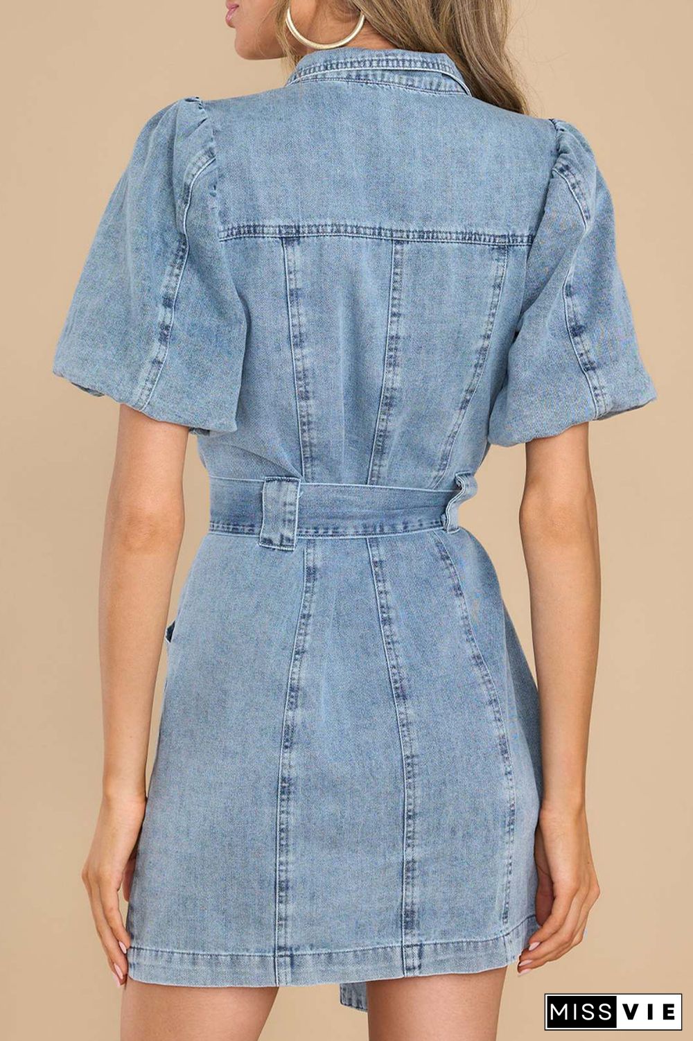 Casual Solid Pocket Turndown Collar Long Sleeve Denim Dresses