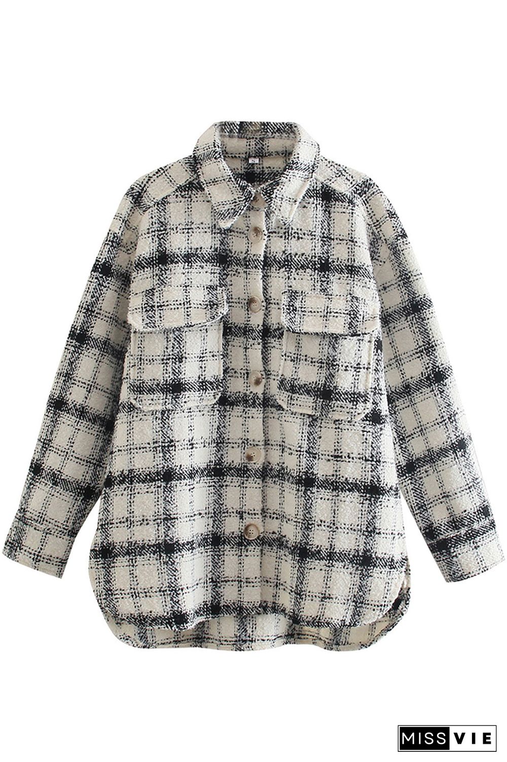 Plaid Turn-down Collar Rough Spinning Coat Jacket Wholesale