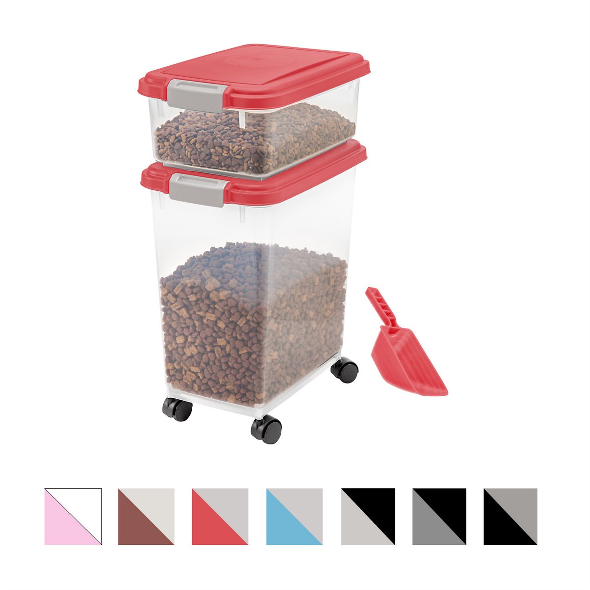 IRIS Airtight Food Storage Container and Scoop Combo for pet， dog， cat and bird food， Red