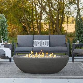 Real Flame Riverside 58 in. W x 32 in. D Outdoor MGO Large Oval Propane Fire Bowl in Shale with Push Button Ignition 592LP-SHL