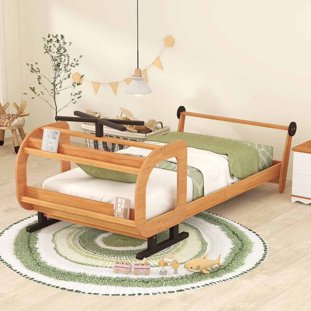 Unique Plane Style Platform Twin Bed with Rotatable Propeller