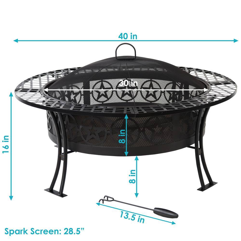 Sunnydaze Decor Four Star 40 in. W x 21.25 in. H Round Steel Wood-Burning Fire Pit Table with Spark Screen in Black RCM-LG427S