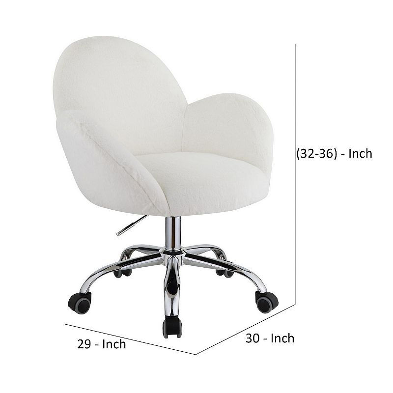 Swivel Office Chair with Rounded Back and Arms， White and Chrome