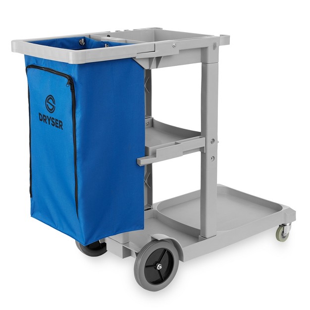 Dryser Commercial Janitorial Cleaning Cart On Wheels Housekeeping Caddy With Shelves And Vinyl Bag Gray