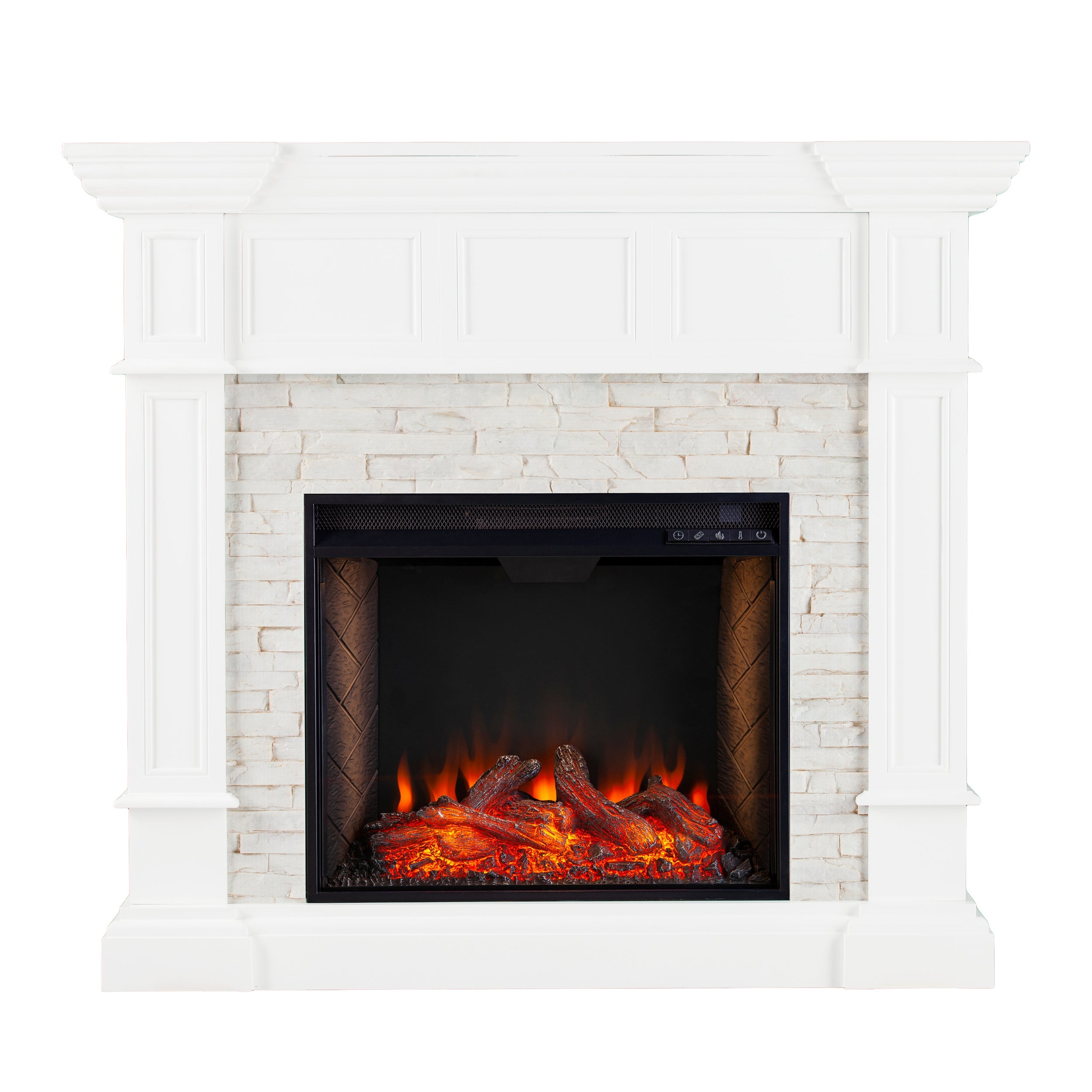 SEI Addao Freestanding Smart Convertible Corner Fireplace in White with Faux Stone