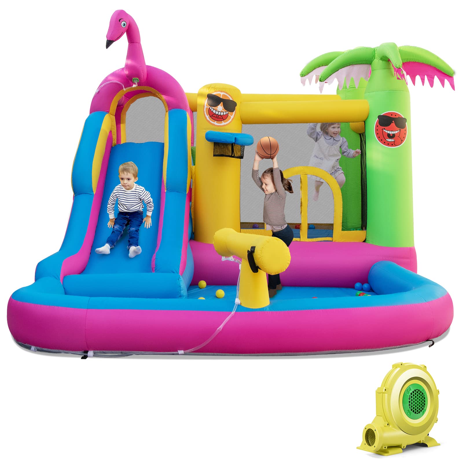 Inflatable Water Slide, Water Bounce House for Kids Backyard Family Fun with Long Slide, Large Jumping Area