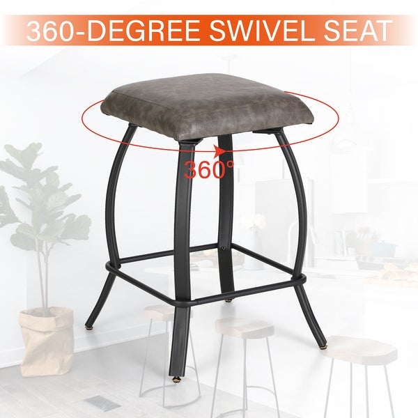 26'' Square PU Leather Bar Stool with Footrest Backless Kitchen Dining Chair， Set of 2