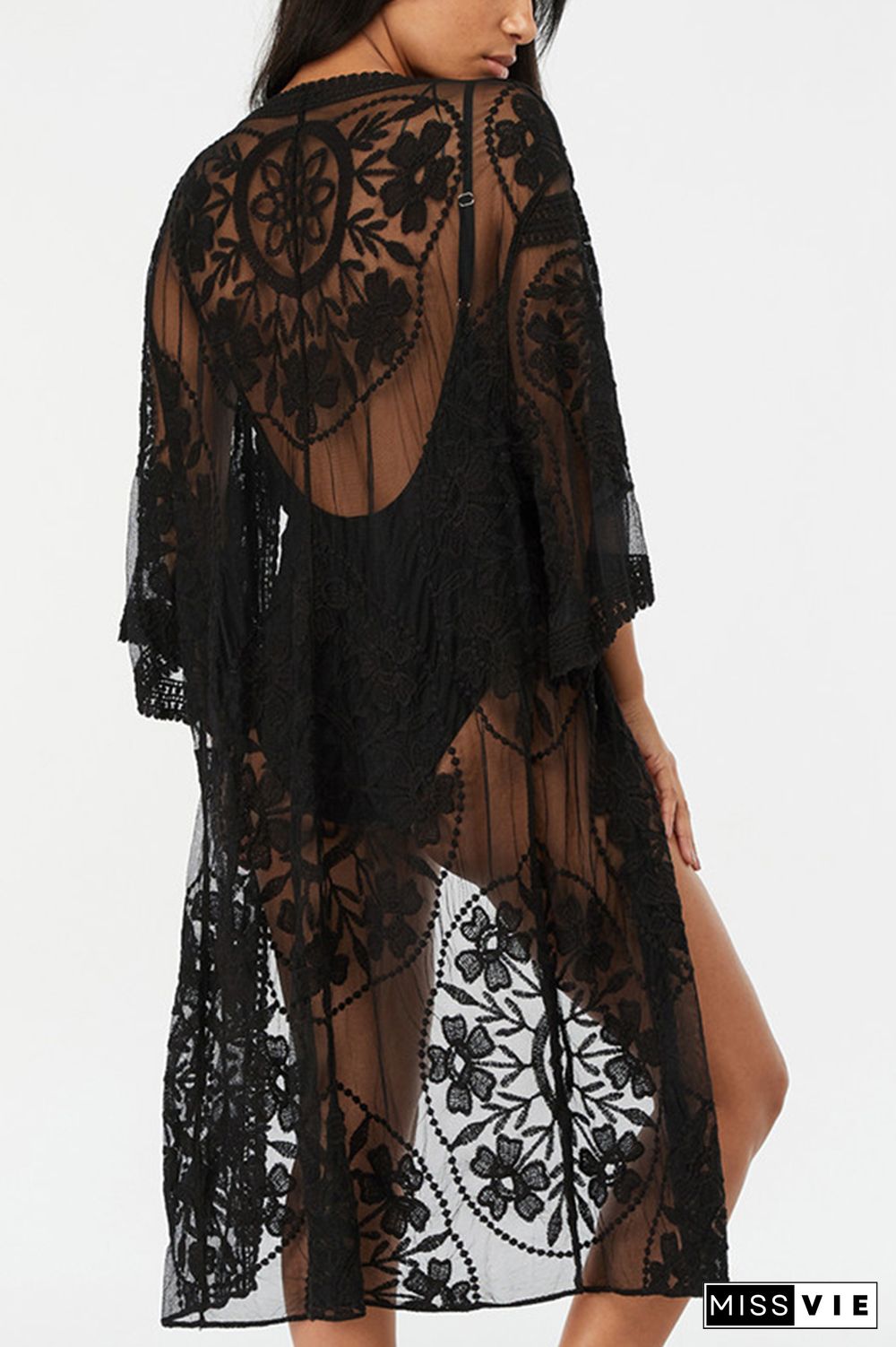 Lace Splicing Sheer Beach Cover Up Kimono