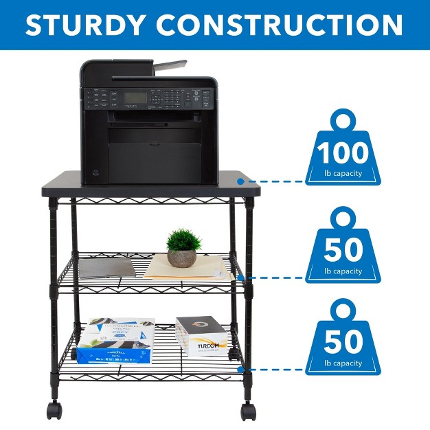 Mount it Printer Stand W Rolling Wheels 3 tier Large Printer Cart W Storage Shelves For 3d amp Laser Printer Scanner Heat Press 200 Lbs Capacity