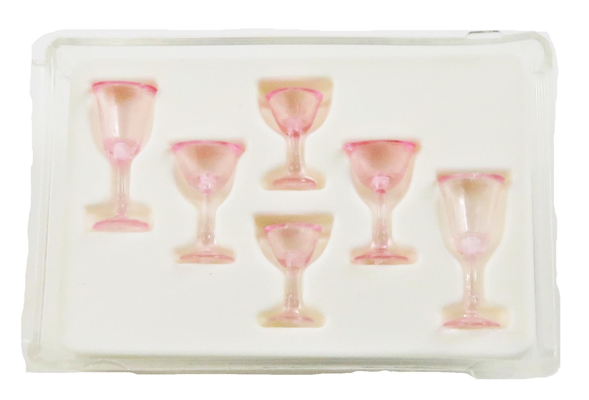 Dolls House Pink Cut Stemware Glasses Set Chrysnbon Dining Room Accessory