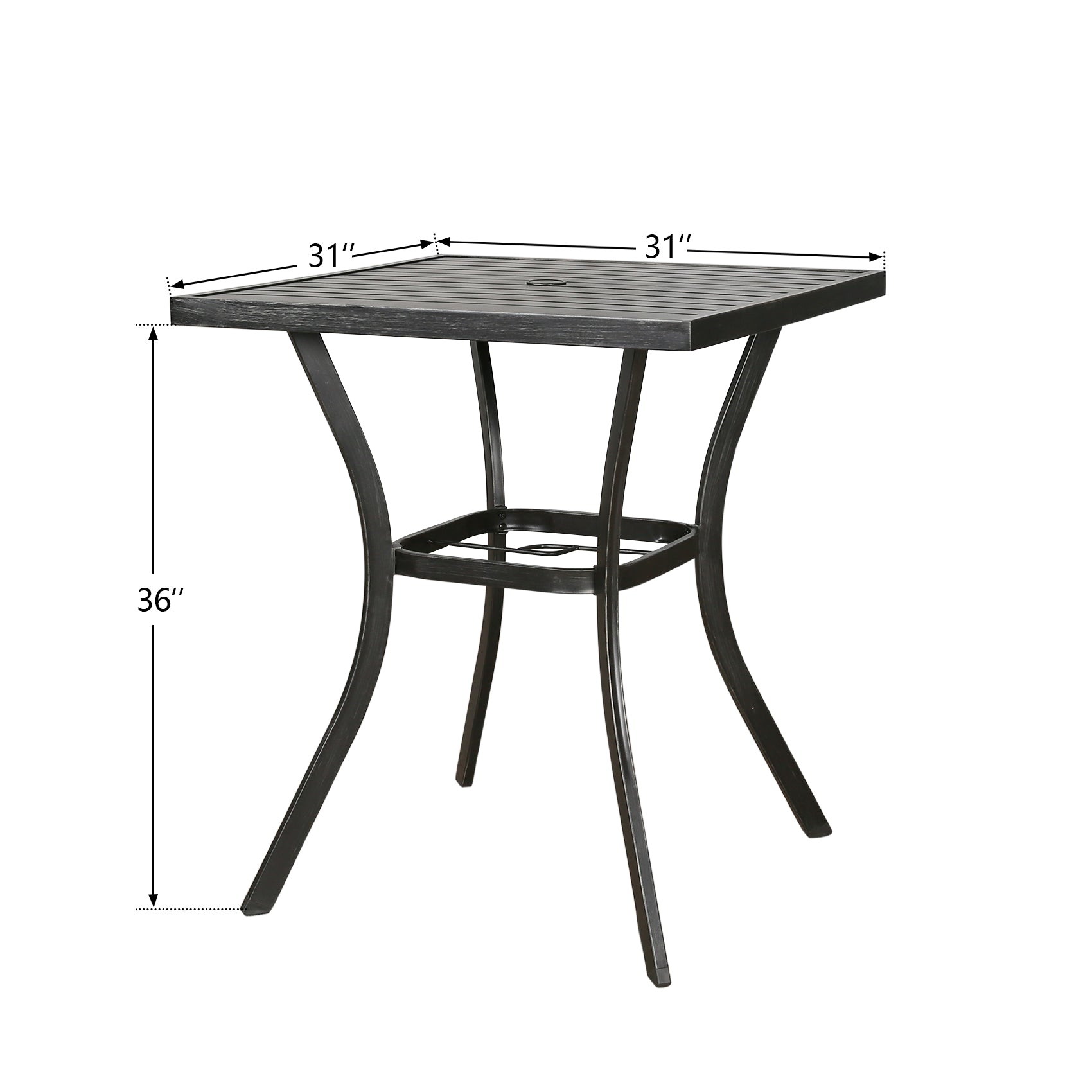 Ulax Furniture Outdoor Metal Patio Bar Table Bistro Counter Height Table with Umbrella Hole