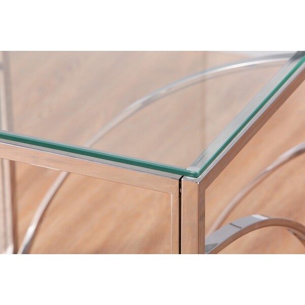 Silver glass side table，Glass End Table，Coffee Table Sofa Table