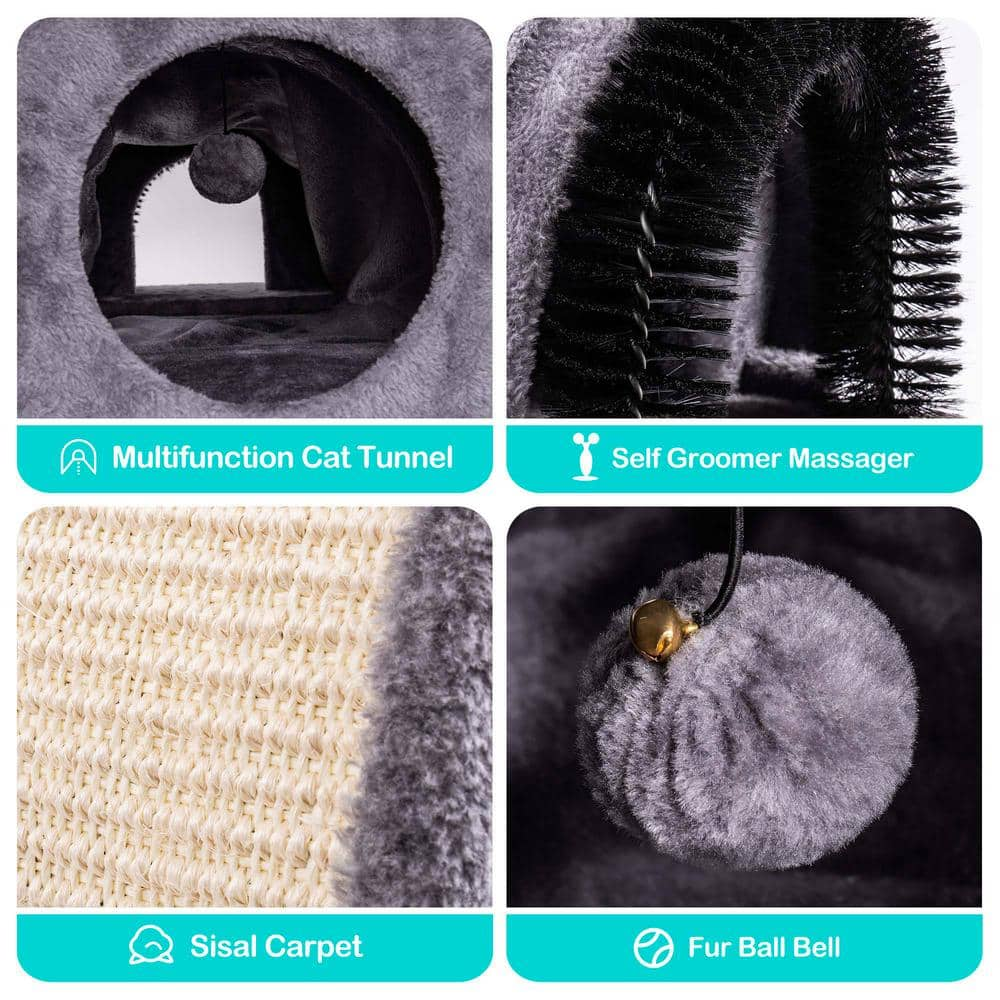 Foobrues Cat Tunnel Bed Cat House Sisal Scratching Bed with Self Groomer Massager Plush Balls MJX-23171106