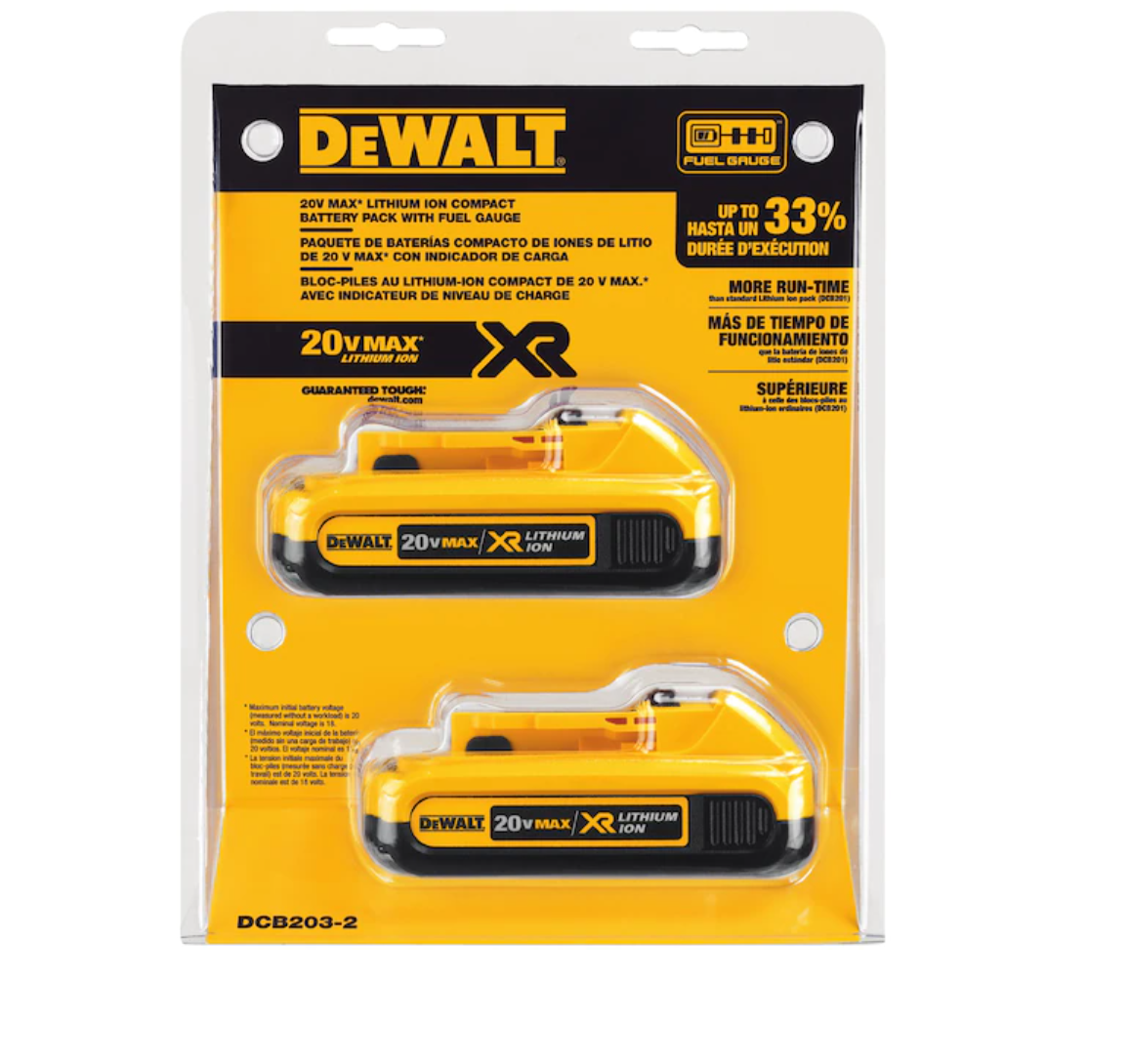 DEWALT DCB203-2 XR 20-Volt Max 2-Pack 2 Amp-Hour Lithium Power Tool Battery