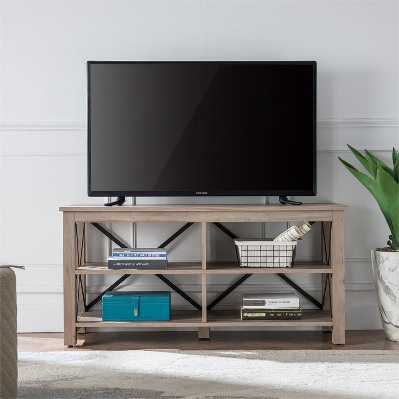 Henn ampHart 50 quotGray Oak/Metal TV Stand   Transitional   Entertainment Centers And Tv Stands   by Homesquare  Houzz