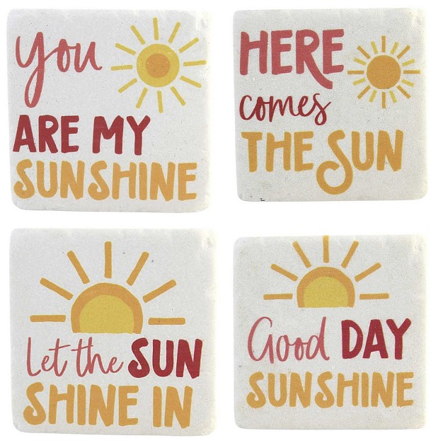 Tabletop Sunshine Text Coaster Four Coasters 4 Inches Set 4 Everyday Cb176051 Resin Off white