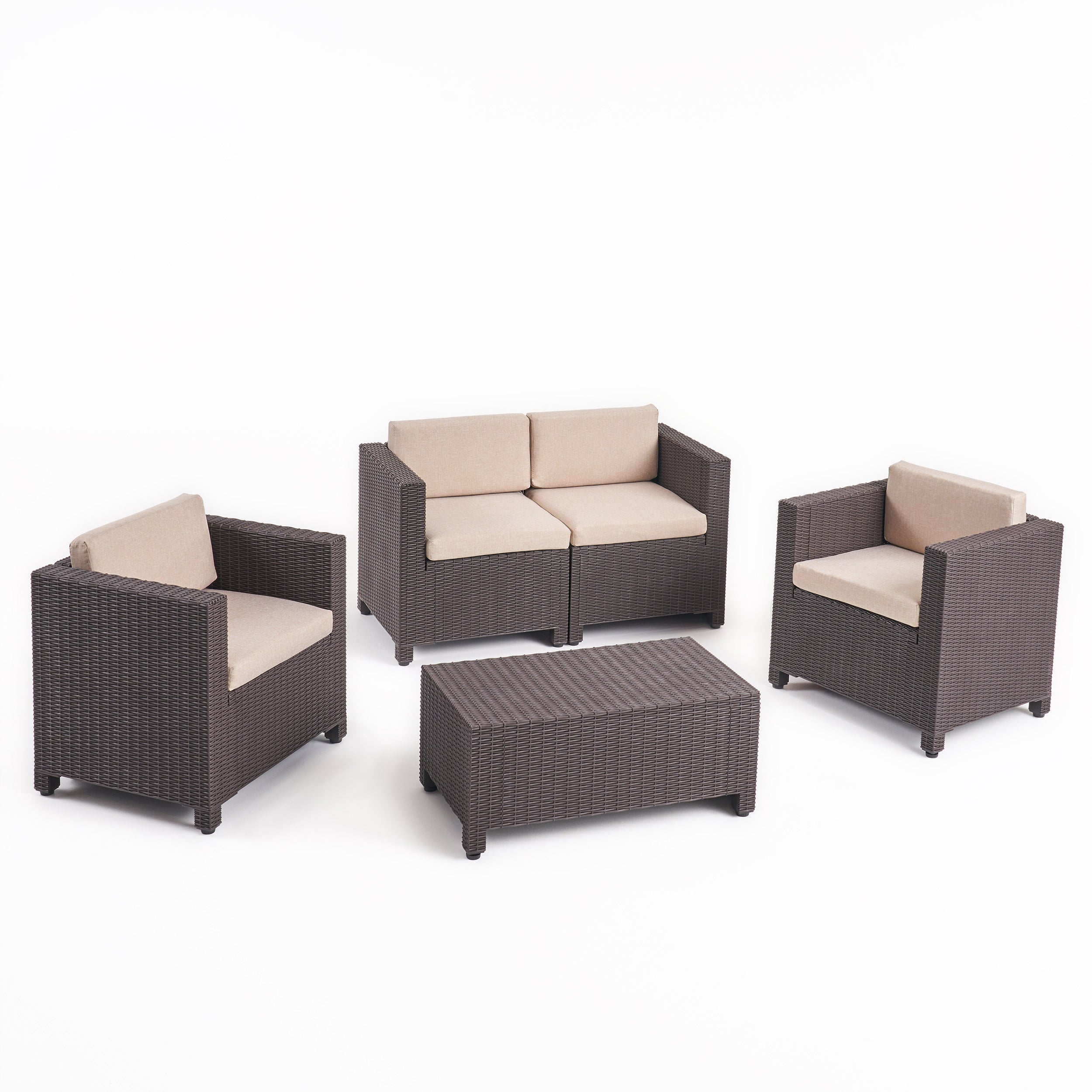 Riley Outdoor All Weather Faux Wicker 4 Seater Chat Set with Cushions