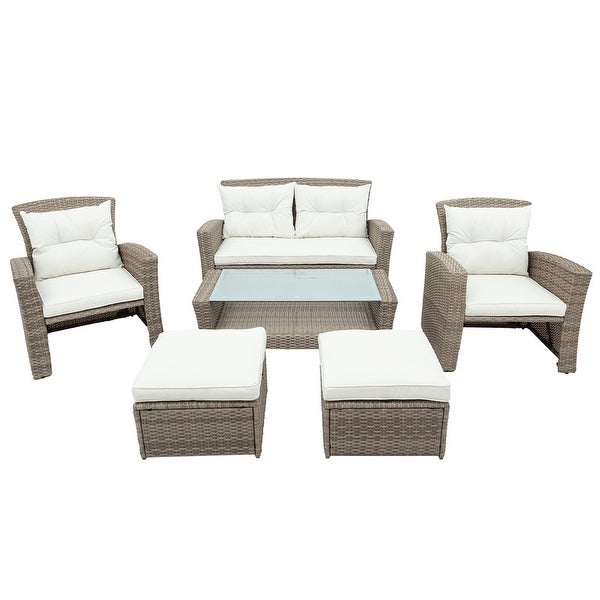 4 Piece Outdoor Conversation Set All Weather Wicker Sectional Sofa - Overstock - 37827577