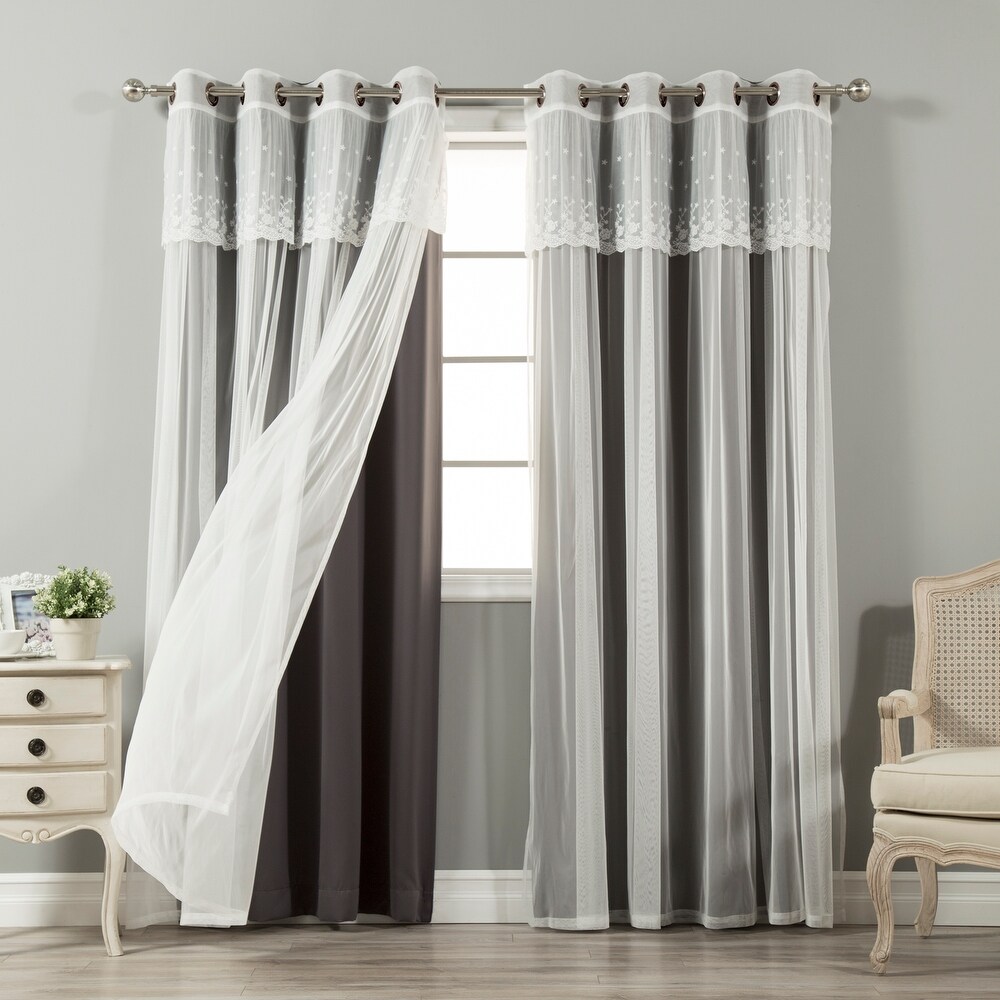 Aurora Home Tulle Sheer with Attached Valance   Blackout Mix   Match