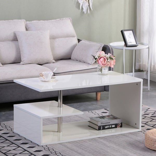 High Gloss LED Centre Sofa Table with S-Shaped Open Storage Shelf