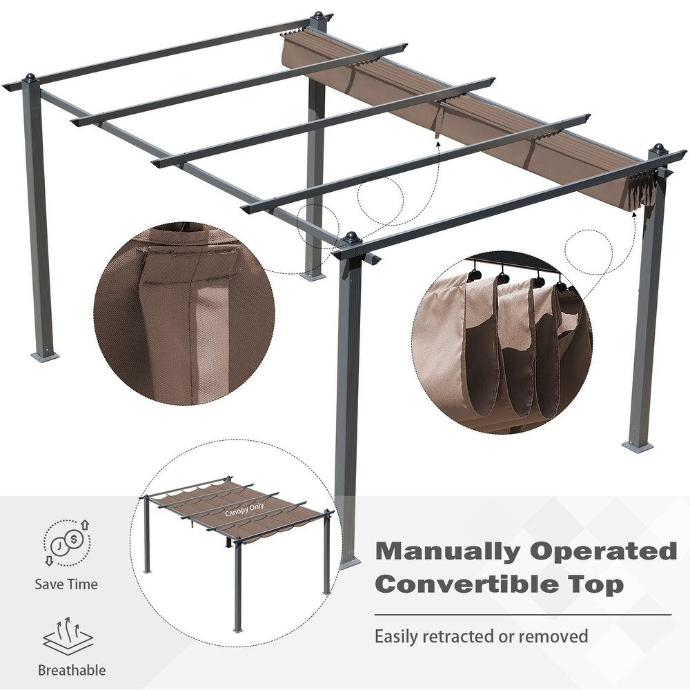 Aoodor Replacement Pergola Replacement Canopy Retractable Shade Brown Fabric