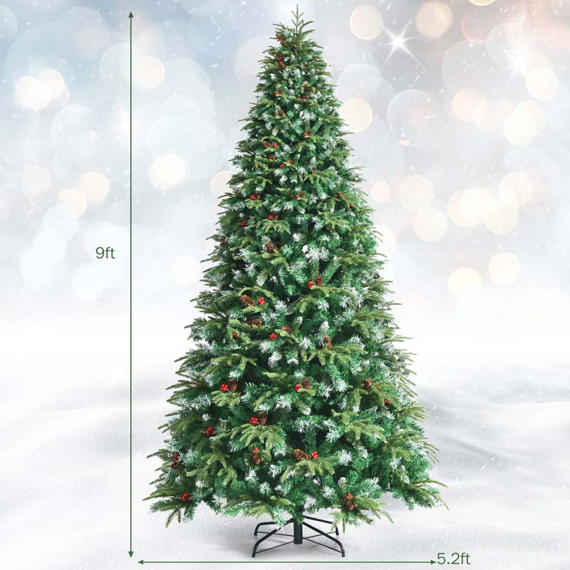 5/6/7/9FT Snowy Leaves Pre-Lit Hinged Artificial Christmas Tree with 11 Flash Modes & Multi-Color Lights