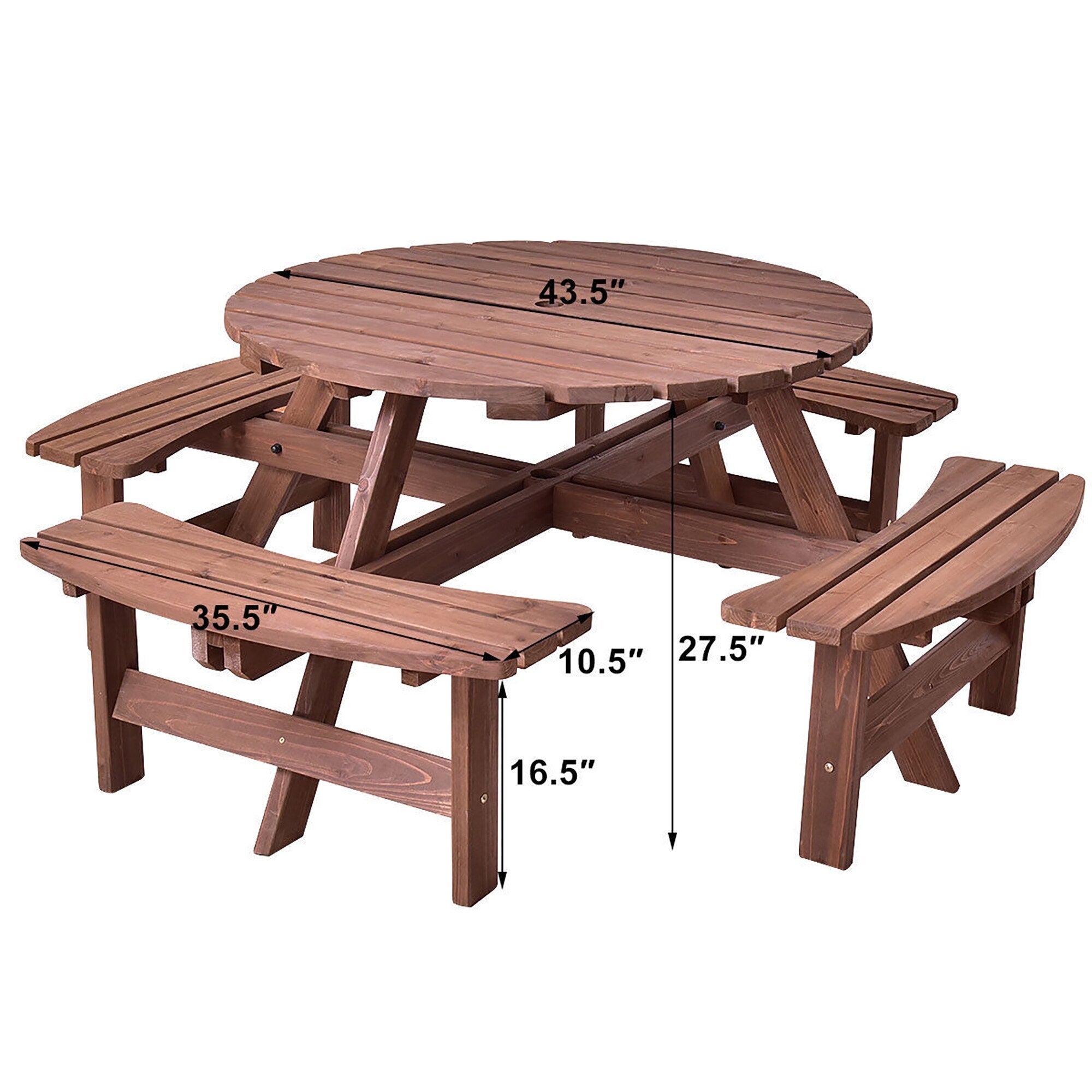 Patio Wooden Picnic Table Set Outdoor Round Table with Umbrella Hole