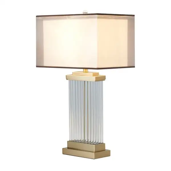 Gold Metal Table Lamp With Glass Rods And Shade