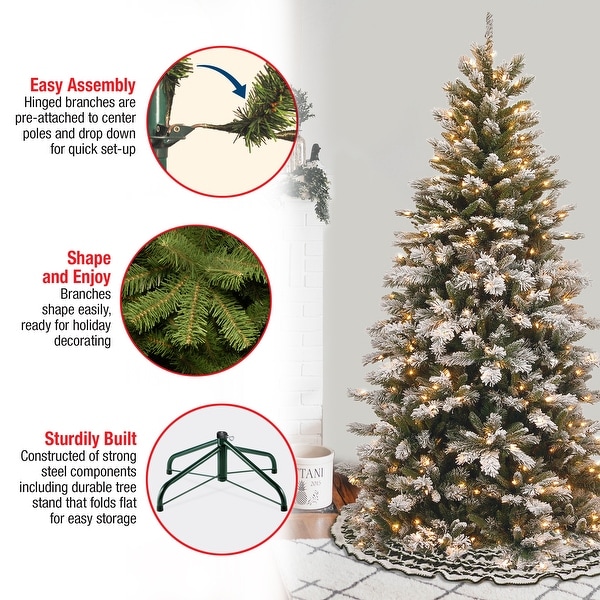 National Tree Company 7.5 ft. Snowy Mountain Pine Slim Pine Tree with Clear Lights