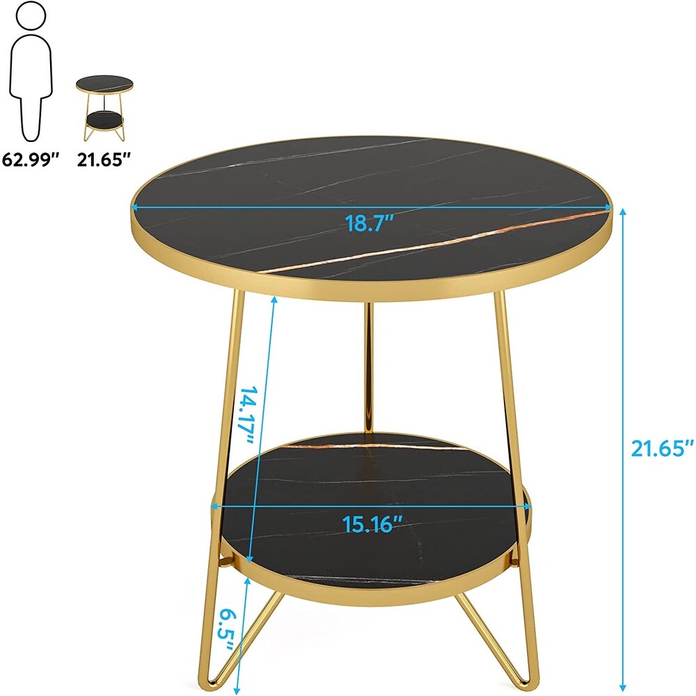 Round End Table  2 Tier Wood Sofa Side Table for Living Room Bedroom