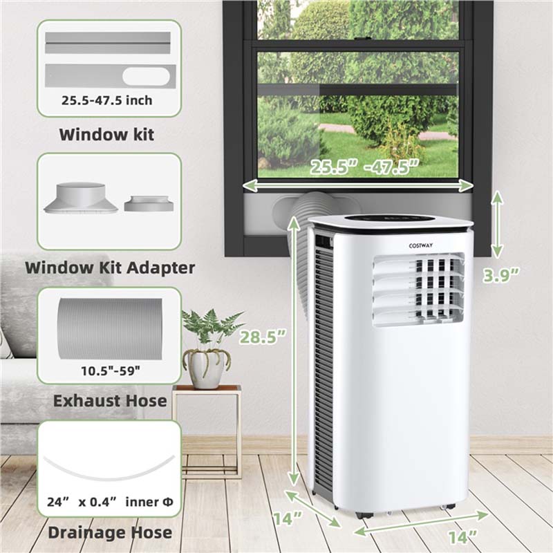 9000 BTU 3-in-1 Portable Air Conditioner Air Cooler Fan Dehumidifier with 4 Modes & 2 Speeds, 24H Timer