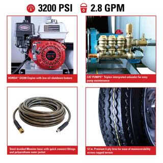 SIMPSON Mobile Trailer 3200 PSI 2.8 GPM Gas Cold Water Pressure Washer with HONDA GX200 Engine 95000