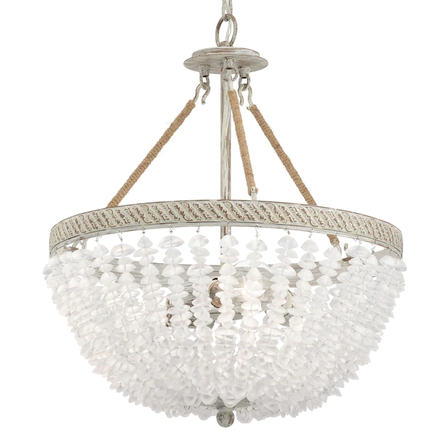 Kichler 82289 Kona Cay 3-Light Distressed Antique White Coastal Frosted Glass Bowl Pendant Light